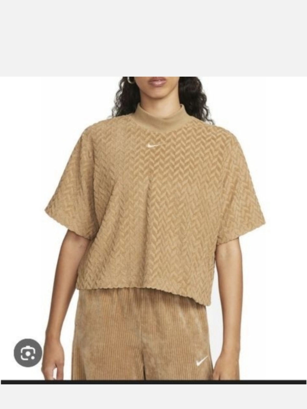 Nike Women's Tan Textured Terry Boxy Top Oversized Small